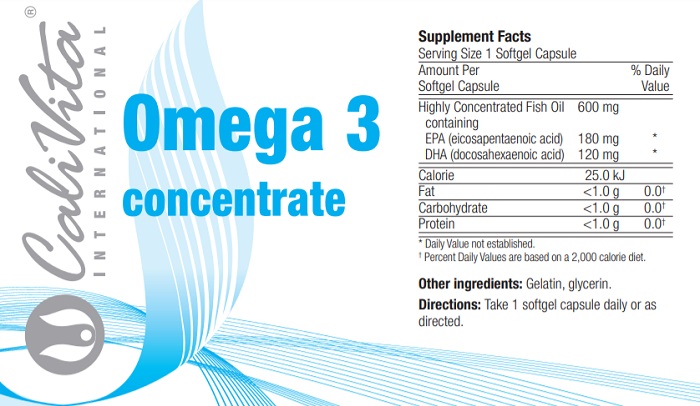 eticheta produs omega 3 calivita cu ingrediente si doza de epa si dha